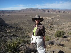 Janis Commentz at the top of Ryan Mountain, Joshua Tree National Park